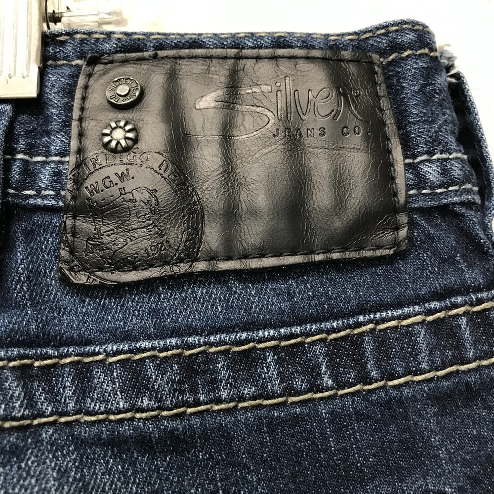 Silver Jeans Mens 42x32 (42x29) Zac Relaxed Straight Leg Stretch Blue Dark Denim - Picture 8 of 16